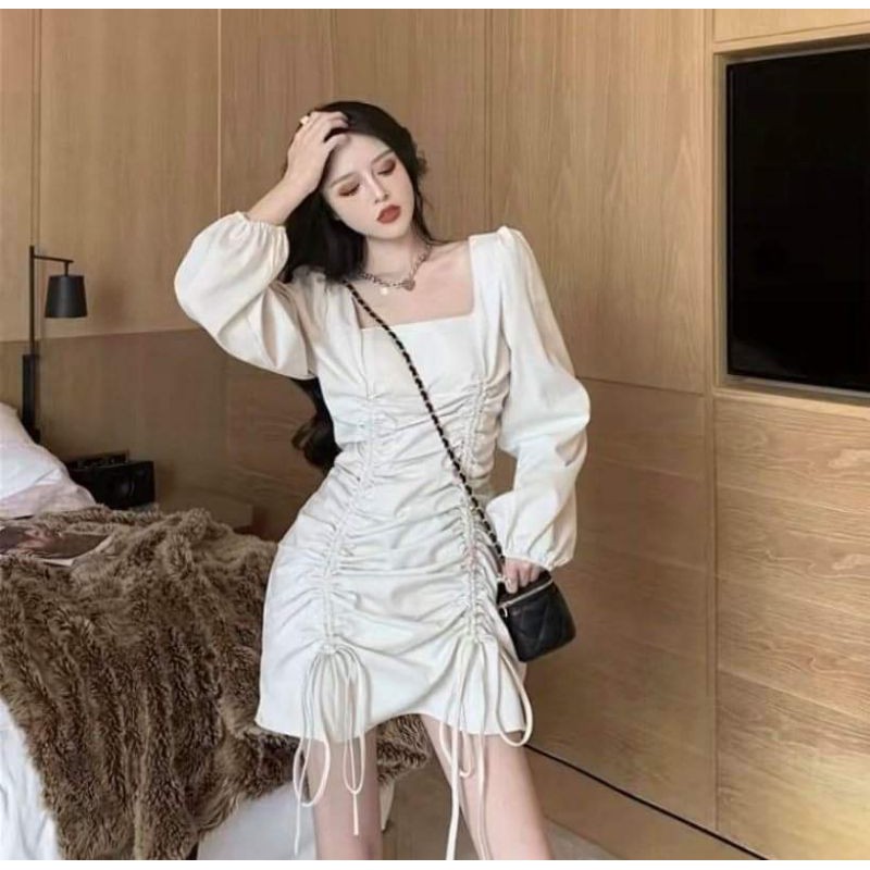 VÁY RÚT DÂY CỔ VUÔNG  VẢI ĐẸP