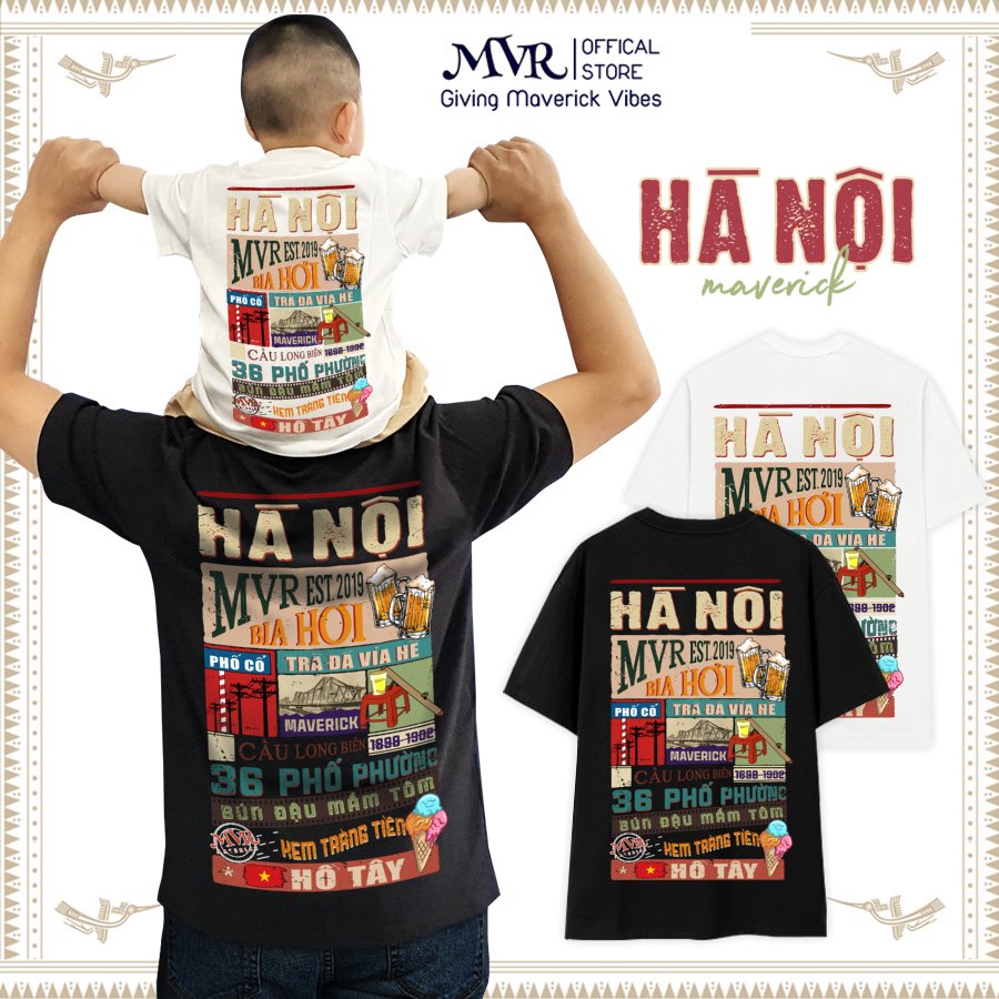 Áo thun Hà Nội - Unisex phông cotton ao cặp gia đình hainoi fact UNDER MVR BB8012