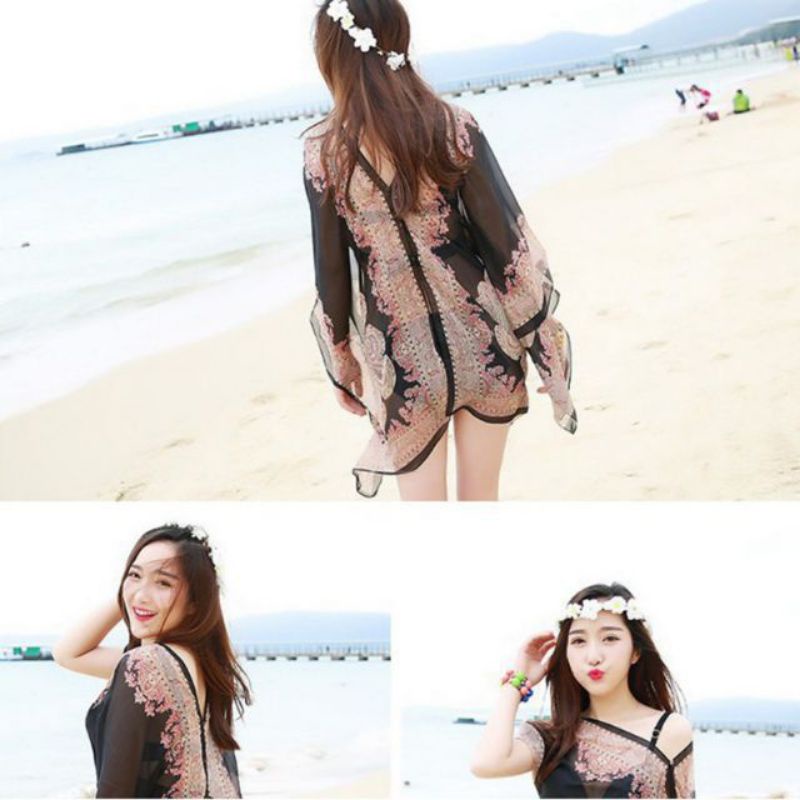 Khăn choàng voan đi biển đính cúc