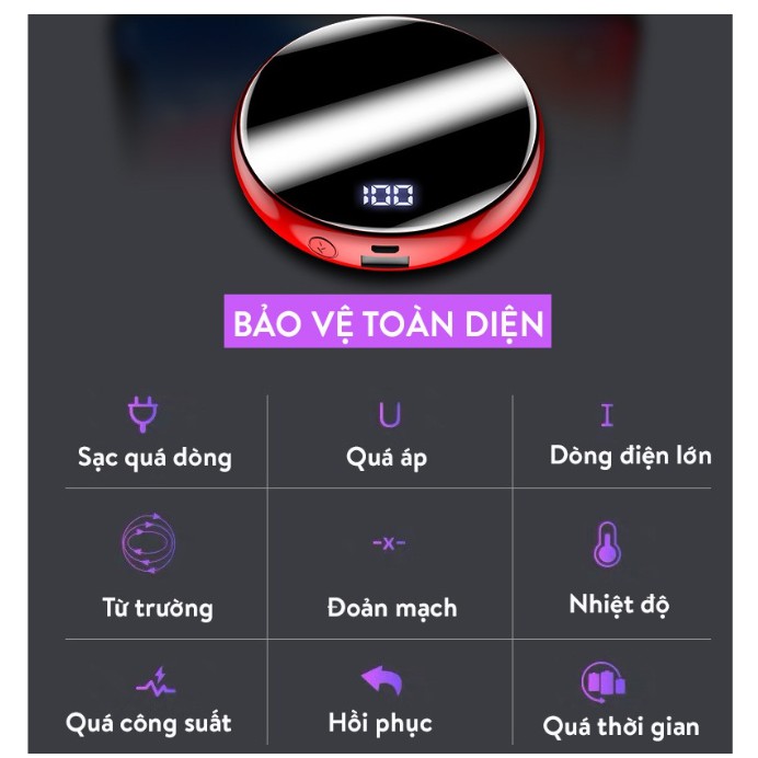 [Mã ELMS10 giảm 6% đơn 50K] Pin Sạc Dự Phòng, Hình Tròn Dung Lượng 9000mah Nhỏ Gọn Tiện Lợi Sạc Nhanh Màn Led Hiển Thị