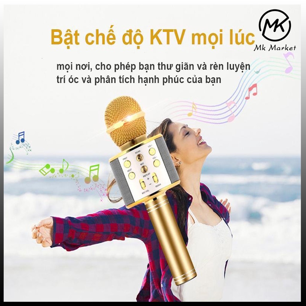 [CHÍNH HÃNG] Mic hát karaoke bluetooth WS 858 - Karaoke cầm tay mini