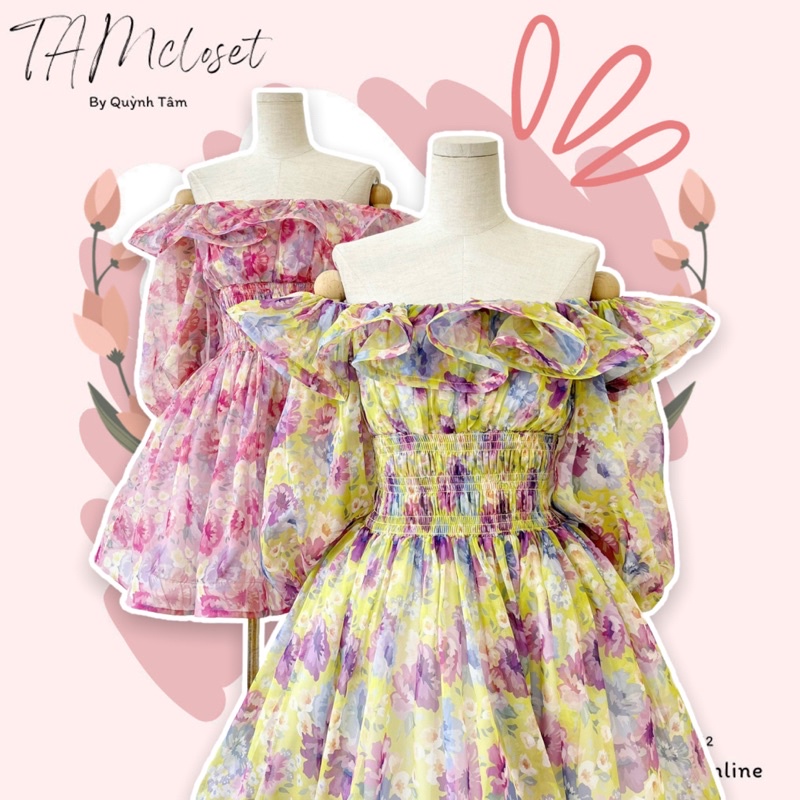 Đầm hoa xoè trễ vai - TK1106