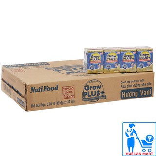 SALE [CHÍNH HÃNG] Sữa Bột Pha Sẵn Nutifood Grow Plus+ Xanh Hương Vani Thùng 48 Hộp x 110ml (Giúp trẻ tăng cân khỏe mạnh)