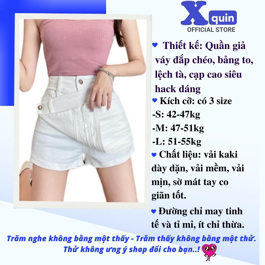 Quần giả váy cạp cao chéo tà Xquin, Chân váy quần phối nút tà xéo chất kaki cực tôn dáng