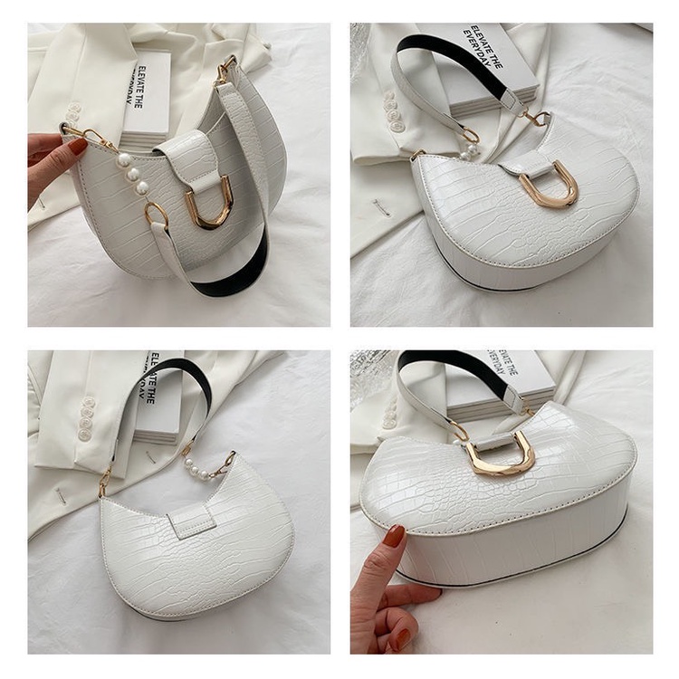 Túi Xách Nữ kẹp Nách Đeo Vai Phối Dây Ngọc Xinh Phong Cách Hàn Quốc Phù Hợp Đi Chơi Đi Tiệc