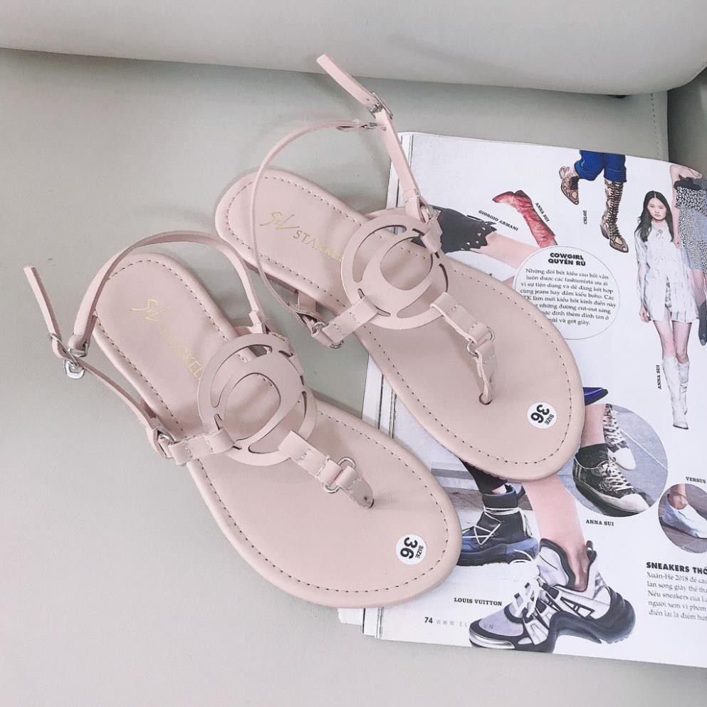 Sandal Nữ, Giày Sandal Nữ Đế Thấp 1Cm Xỏ Ngón Da Mềm Thích Hợp Mọi Lứa Tuổi Phối Phuj Kiện Cực Xinh Đế Chống Trượt