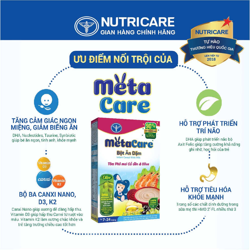 Bột ăn dặm Nutricare Metacare Tôm phô mai củ dền & olive 200g