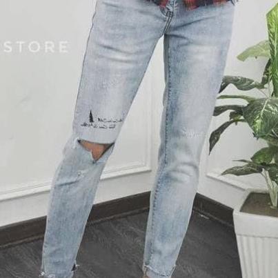 Quần jean nam xanh wash trắng vải jean dày co dãn rách gối cao cấp Xịn