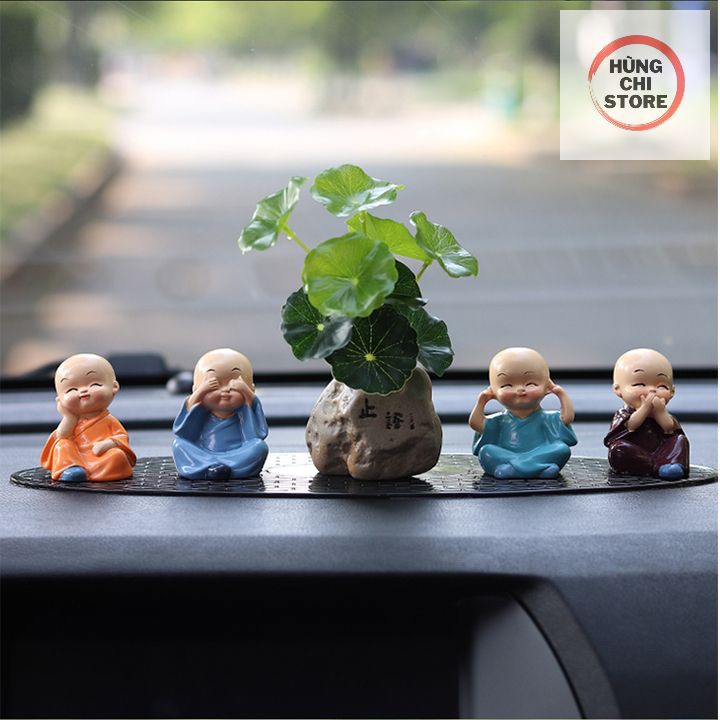 Bộ Tượng Chú Tiểu Hòa Thượng Tứ Không - Phật Phong Thủy Mini 4 Tư Thế, Trang Trí Xe Hơi, Để Bàn Làm Việc