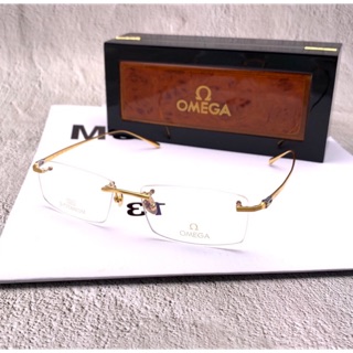 Kính gọng omega mắt khoan titanium mạ vàng 18k cao cấp cho nam