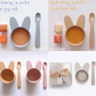 Set bát thìa ăn dăm rocou hàn quốc 🐰freeship🐰 chất liệu silicone an toàn cho bé