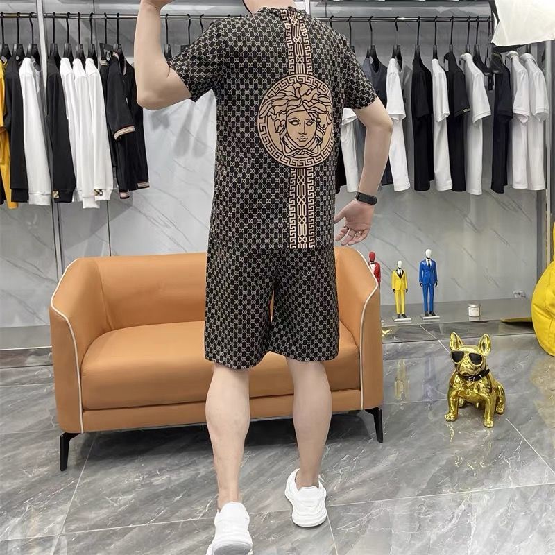 Set Đồ Thể Thao 2 Món Gồm Áo Thun Tay Ngắn Cổ Tròn Siêu Lớn Và Quần Ngắn In Họa Tiết Phong Cách Châu Âu Thời Trang Cho Nam