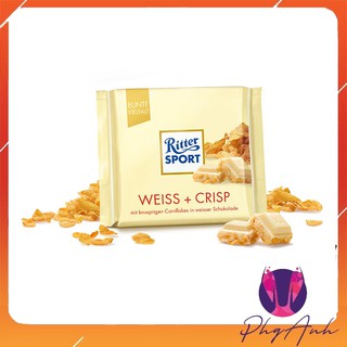 Kẹo Socola Trắng Ritter Sport nhân bỏng ngô 100g nội địa Đức