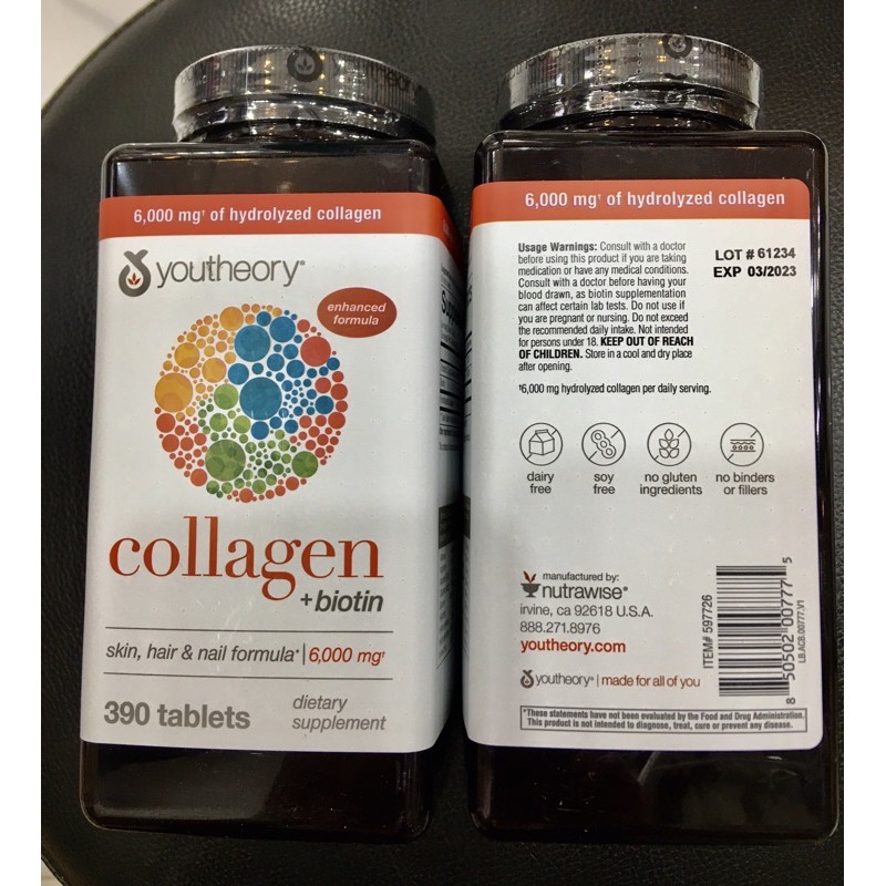 [HSD 08/2023] COLLAGEN YOUTHEORY Type 1 2 &amp; 3 của MỸ 390 Viên