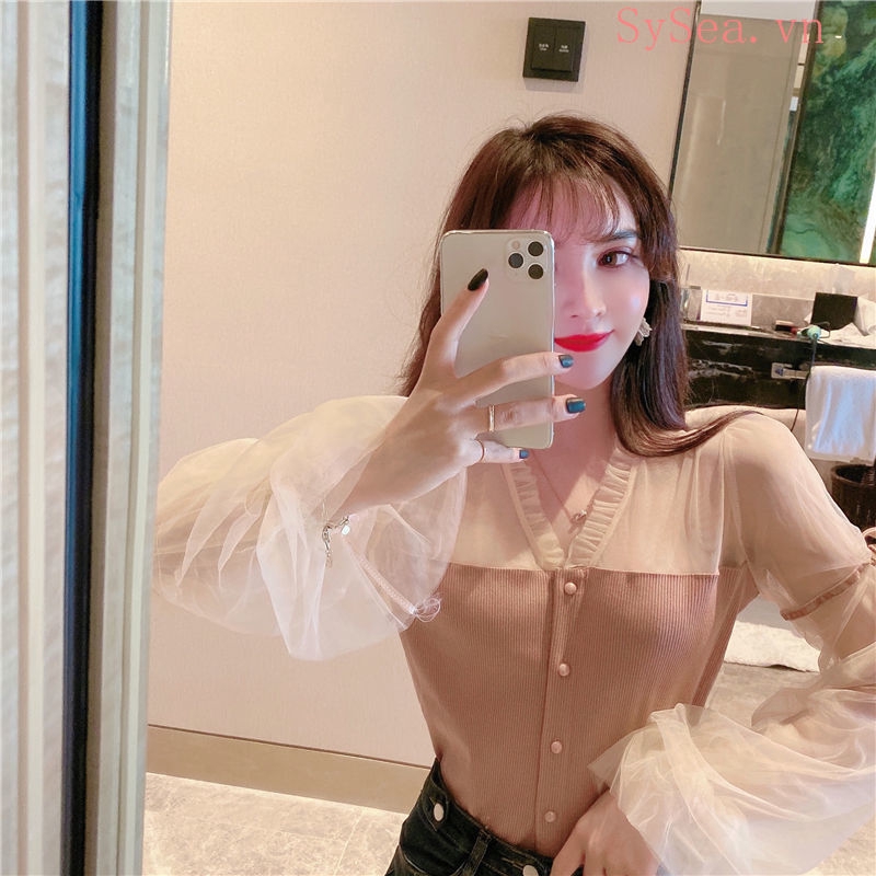 Áo nữ tay dài cổ V phong cách thanh lịch nữ tính