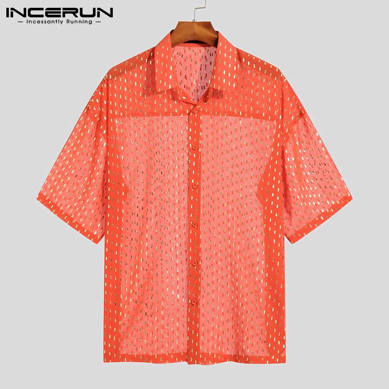 Áo sơ mi INCERUN tay ngắn xuyên thấu thoáng khí thời trang mùa hè cho nam