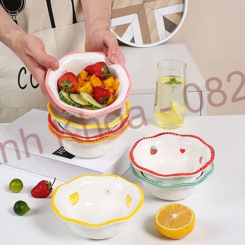 Bát Ăn Cơm Họa tiết xinh yêu, Chén Sứ Tô Salad, Tô lượn Bát Ăn Dặm Cho Bé Chén Dĩa Decor Dễ Thương
