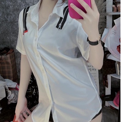 Áo Sơ Mi Cộc Tay Khoá kéo 2 vai Nam Nữ