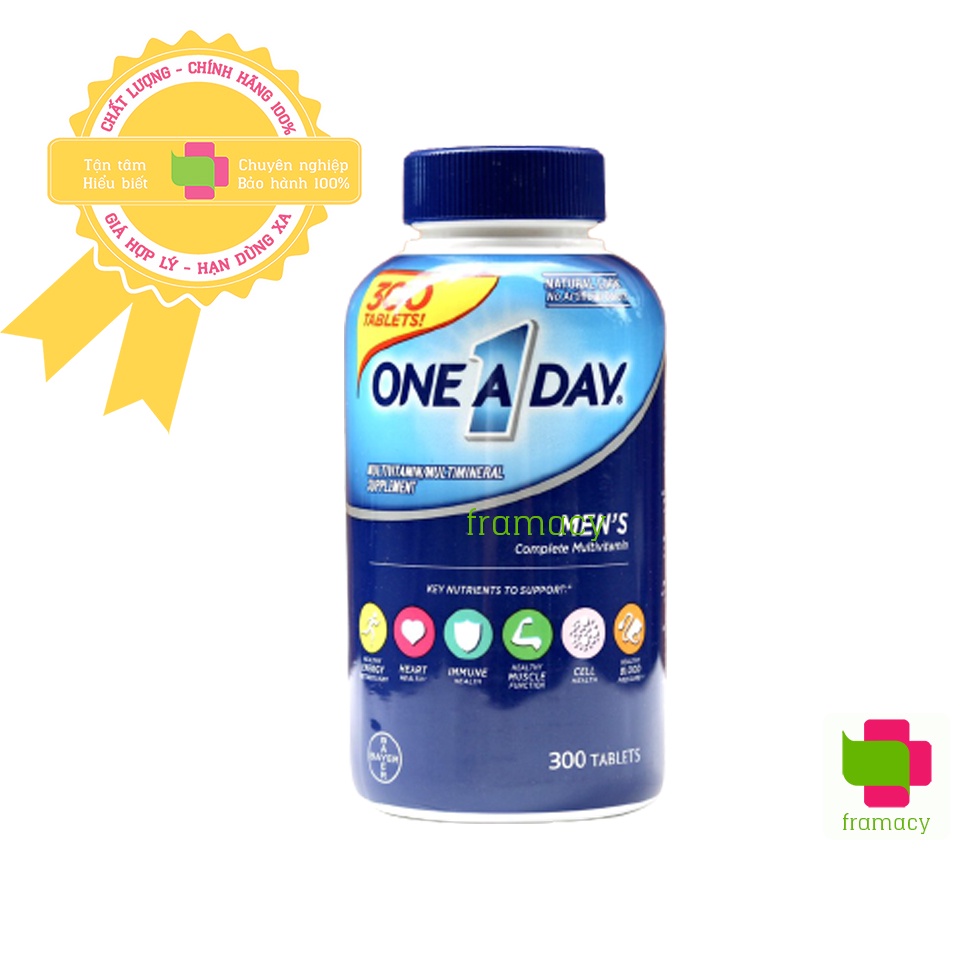 Vitamin tổng hợp One A Day Men's/Women's Multivitamin, Mỹ (300v) tăng sinh lực, miễn dịch cho nam/nữ giới dưới 50 tuổi