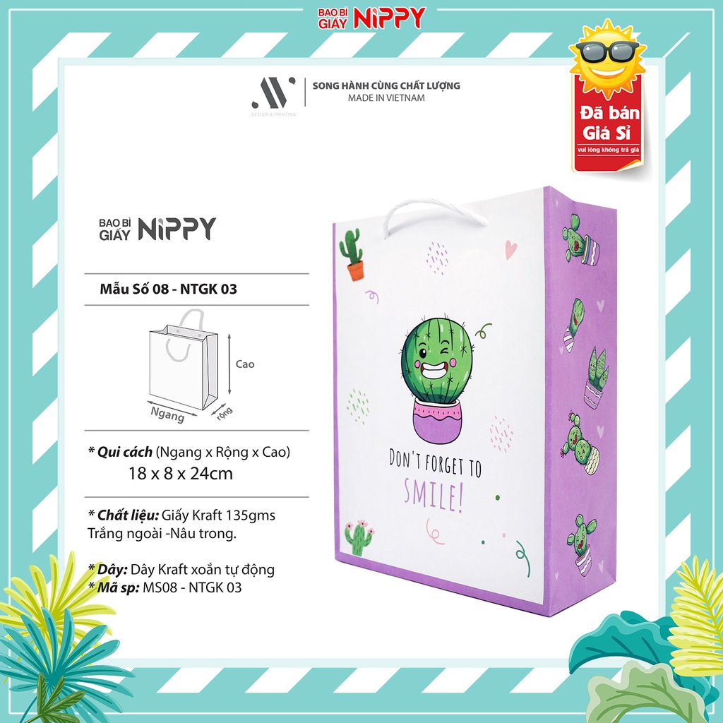 10 Túi Kraft Xương Rồng NIPPY đựng quà tặng quần áo, hoa khô, hàng handmade, mỹ phẩm, nước hoa,  tặng sinh nhật cho bé..