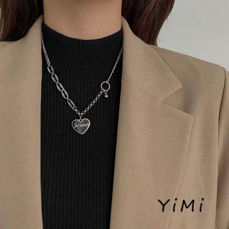 Vòng cổ bằng thép không gỉ trái tim màu đen thời trang