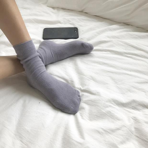 Tất Nữ Cổ Cao Cotton Màu Trơn Phong Cách Hàn Quốc Vớ Cao Cổ Nữ Nhiều Màu Hàn Quốc