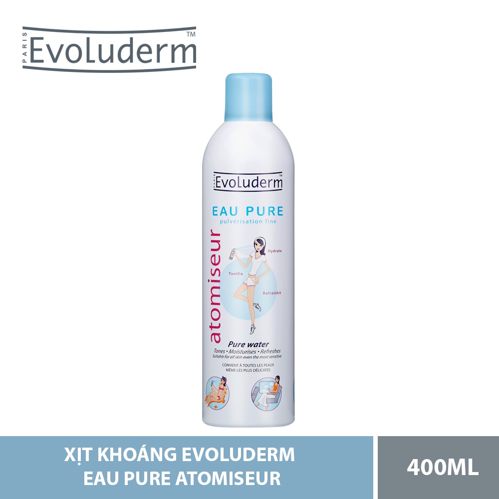 Bộ xịt khoáng chăm sóc da Evoluderm chiết suất muối biển sâu cho làn da mịn màng tươi sáng 400ml và 150ml