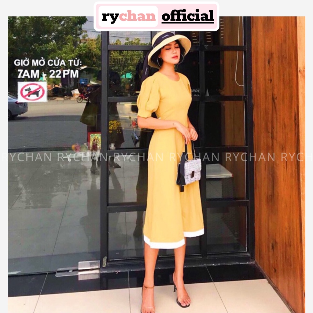 Đầm Đi Du Lịch Cổ Tròn Tay Phồng Thắt Eo Phối Viền Trắng [ẢNH THẬT CUỐI] - DX9849