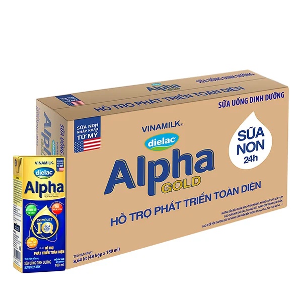 Thùng sữa bột pha sẵn Dielac Alpha Gold 180ml