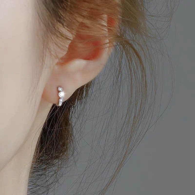 Khuyên tai bạc nữ vòng tròn đính ba viên đá, Bông tai bạc 925 DUYSON SILVER [KVDDKX5]