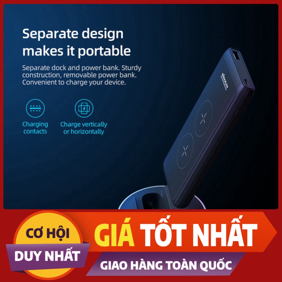 Dock sạc nhanh 10W không dây kiêm pin sạc dự phòng 10000mAh 1 cổng USB & 1 cổng Type-C hiệu Nillkin Power Mount