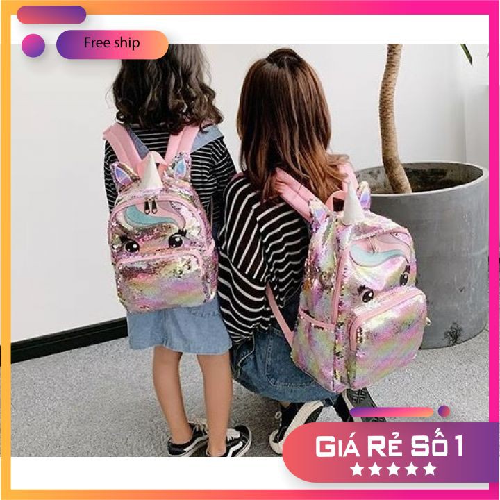 Balo bé gái 🌸SIÊU XINH 🌸 Balo trẻ em Pony kim tuyến lấp lánh cực xinh, có lớp lót Polyester chống thấm tốt