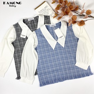 Áo kiểu cổ sen nhọn tua lai KAMONG A007