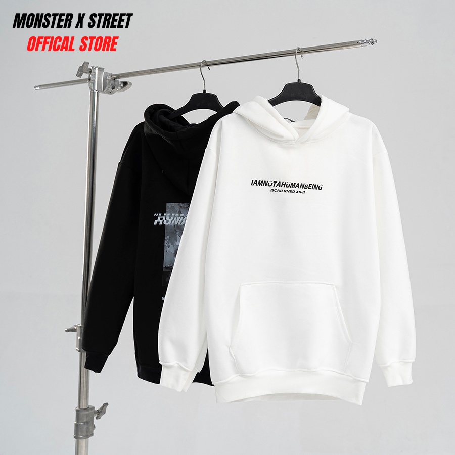 Áo hoodie nỉ bông Monster X Street Human White nam nữ form rộng thu đông Local Brand