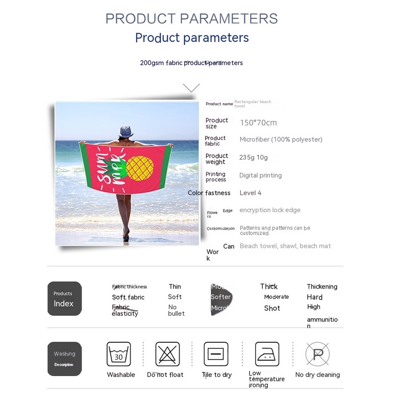 Khăn Tắm Đi Biển Sợi Nhỏ Hình Chữ Nhật In Họa Tiết Trái Cây Phong Cách Mới