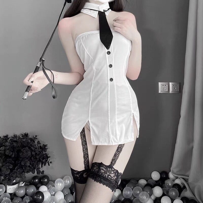 LL2468 Váy ngắn quây ngực kèm cà vạt dễ thương.