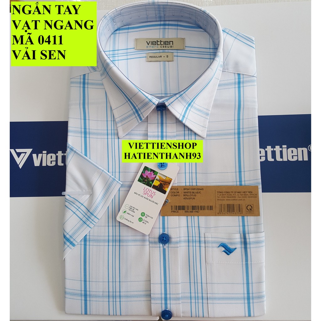 (0411 Sn) ÁO SƠ MI VIỆT TIẾN NGẮN TAY VẠT NGANG VẢI SEN