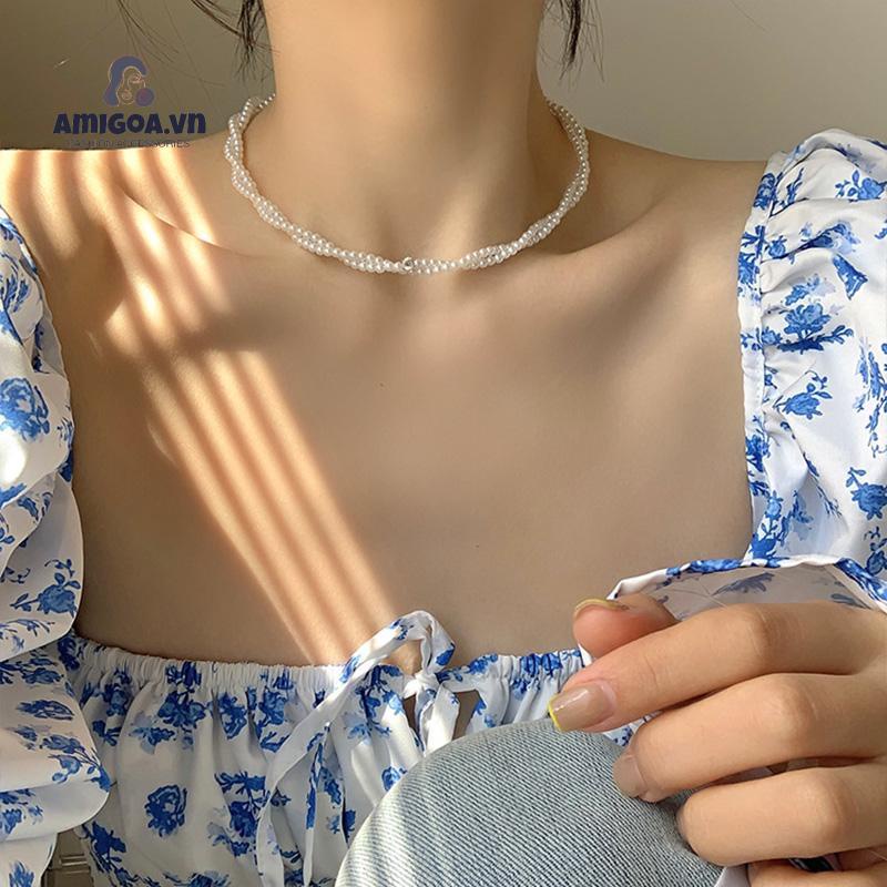 ✨✨Dây Chuyền Nữ  Vòng Cổ Xoắn Hai Lớp Ngọc Trai Giả Thanh Lịch Phong Cách Hàn Quốc