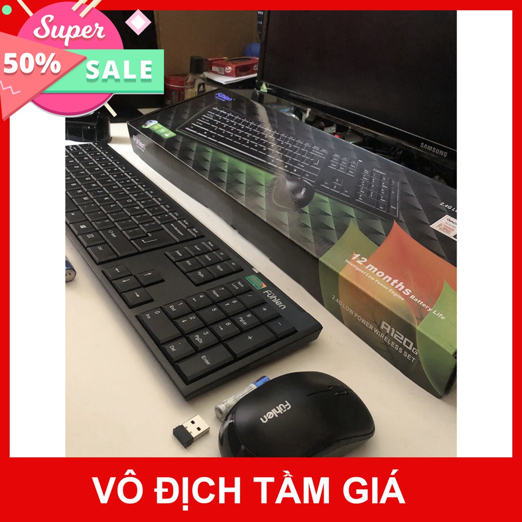 Bộ chuột và bàn phím không dây Fuhlen A120G - Màu đen - Chính hãng - BH 24 tháng