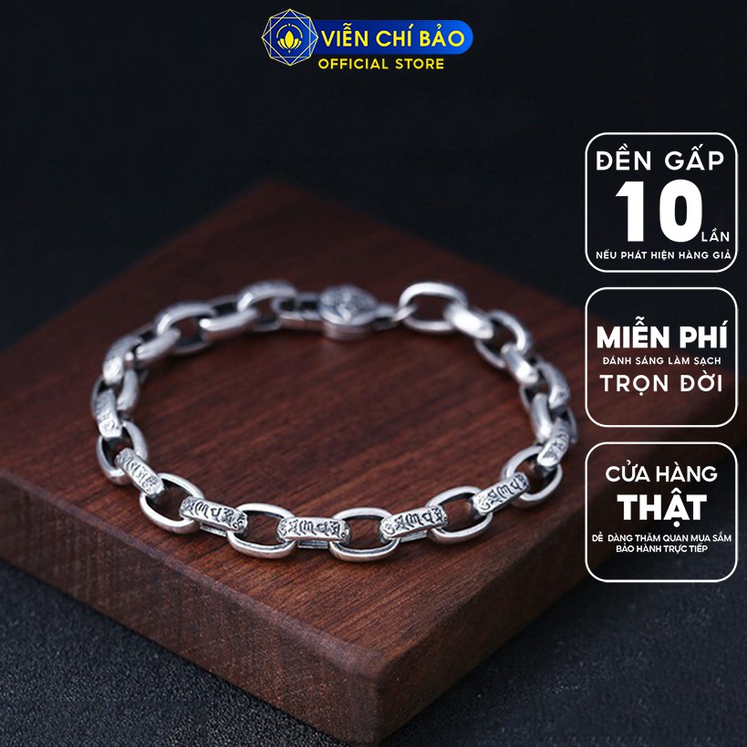 Lắc tay bạc nam Lục Tự Đại Minh Chú Chùy Kim Cang chất liệu bạc Thái 925 phụ kiện trang sức Viễn Chí Bảo L100261