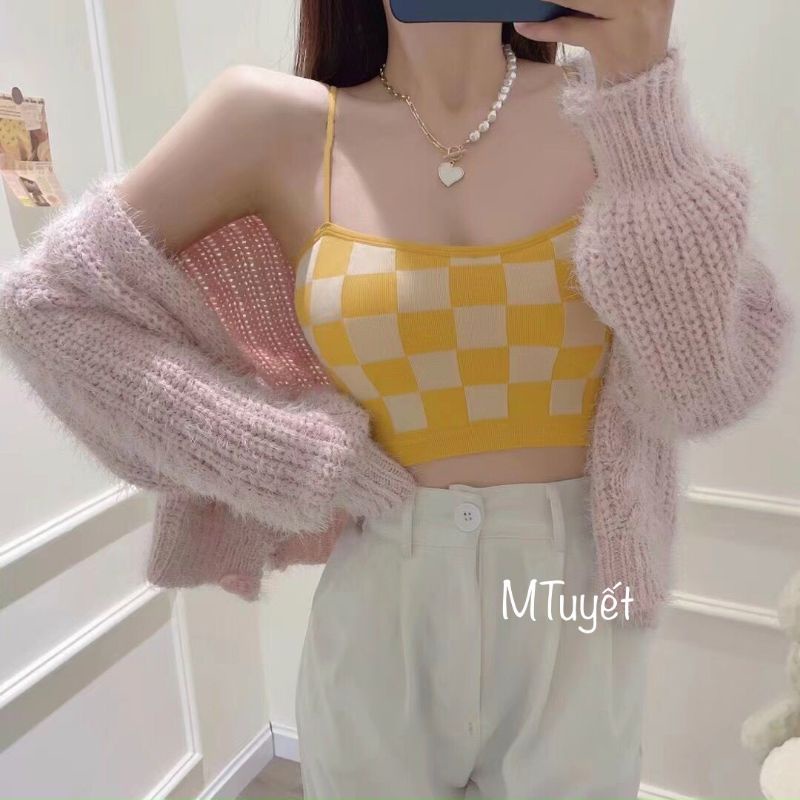 Áo bra 2 dây kẻ ô hàng QC