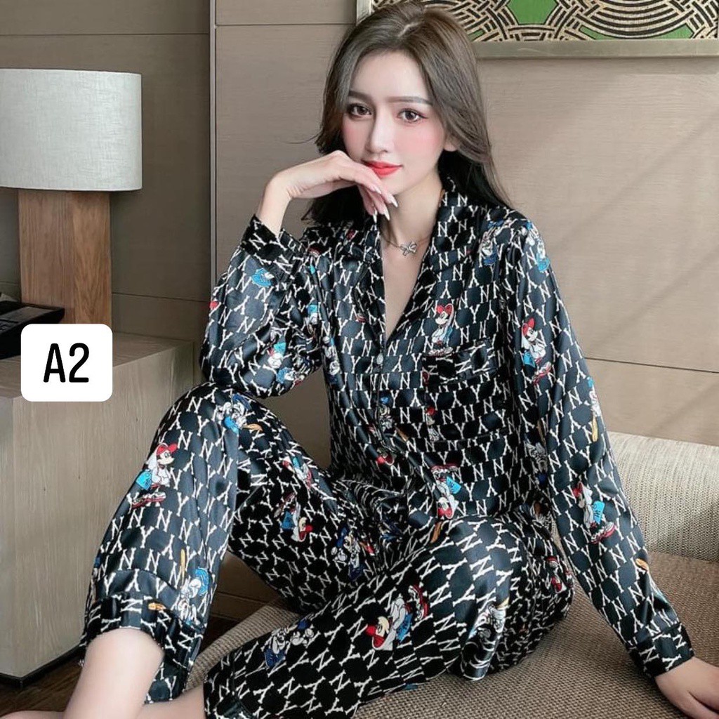 Bộ đồ pijama nữ lụa dài tay satin cao cấp mặc nhà mềm mịn thoải mái hàng Quảng Châu XIAOMIMI A005