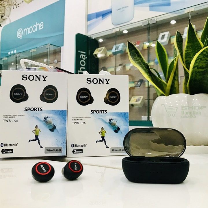 Tai nghe Bluetooth Đen Sony sport TWS-D76 Rất ấm Bass-treble rõ ràng - Bảo Hành 6 tháng