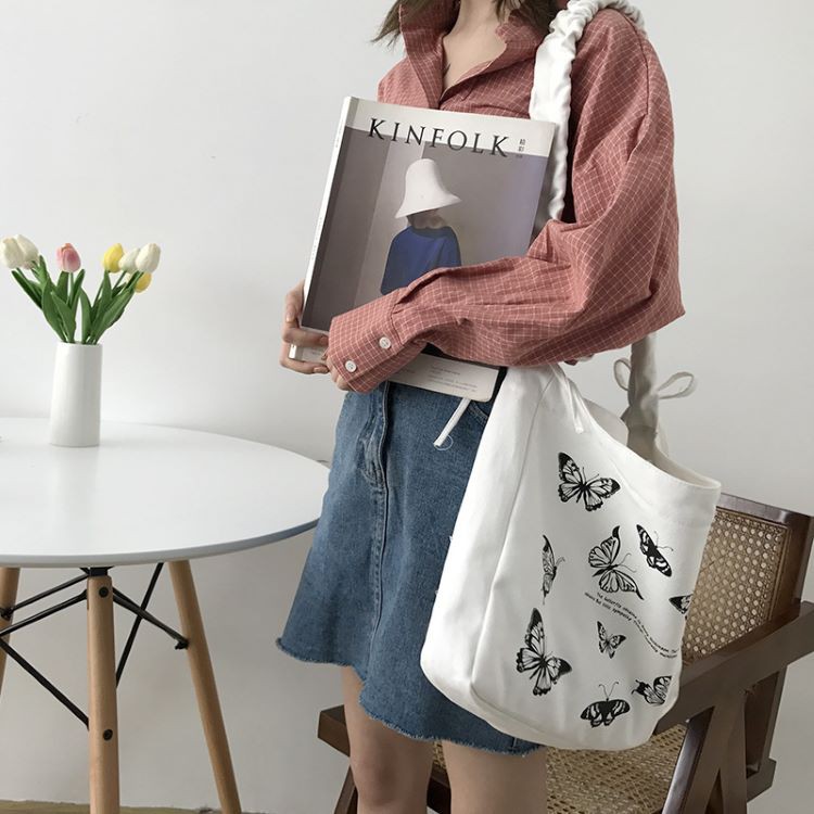 Túi tote vải canvas đeo chéo Hot Trend đựng vừa A4 dùng đi học, đi chơi vải mềm