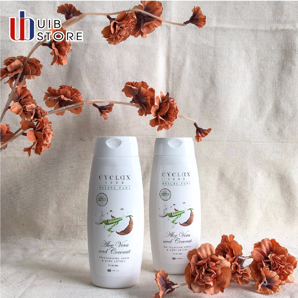 Lotion dưỡng ẩm cho da tay và cơ thể chiết xuất lô hội, dừa-Aloe vera and coconut moisturising hand &amp; body lotion CYCLAX