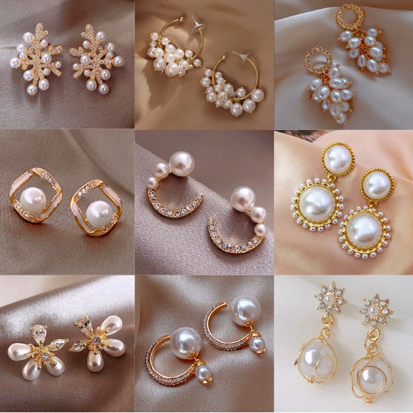 Khuyên tai đính ngọc trendy Hàn Quốc