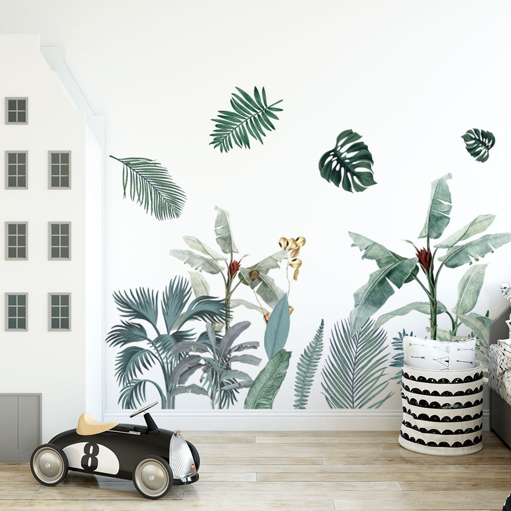 Decal dán tường Hàn Quốc Lá xanh nhiệt đới (80 x 120 cm)