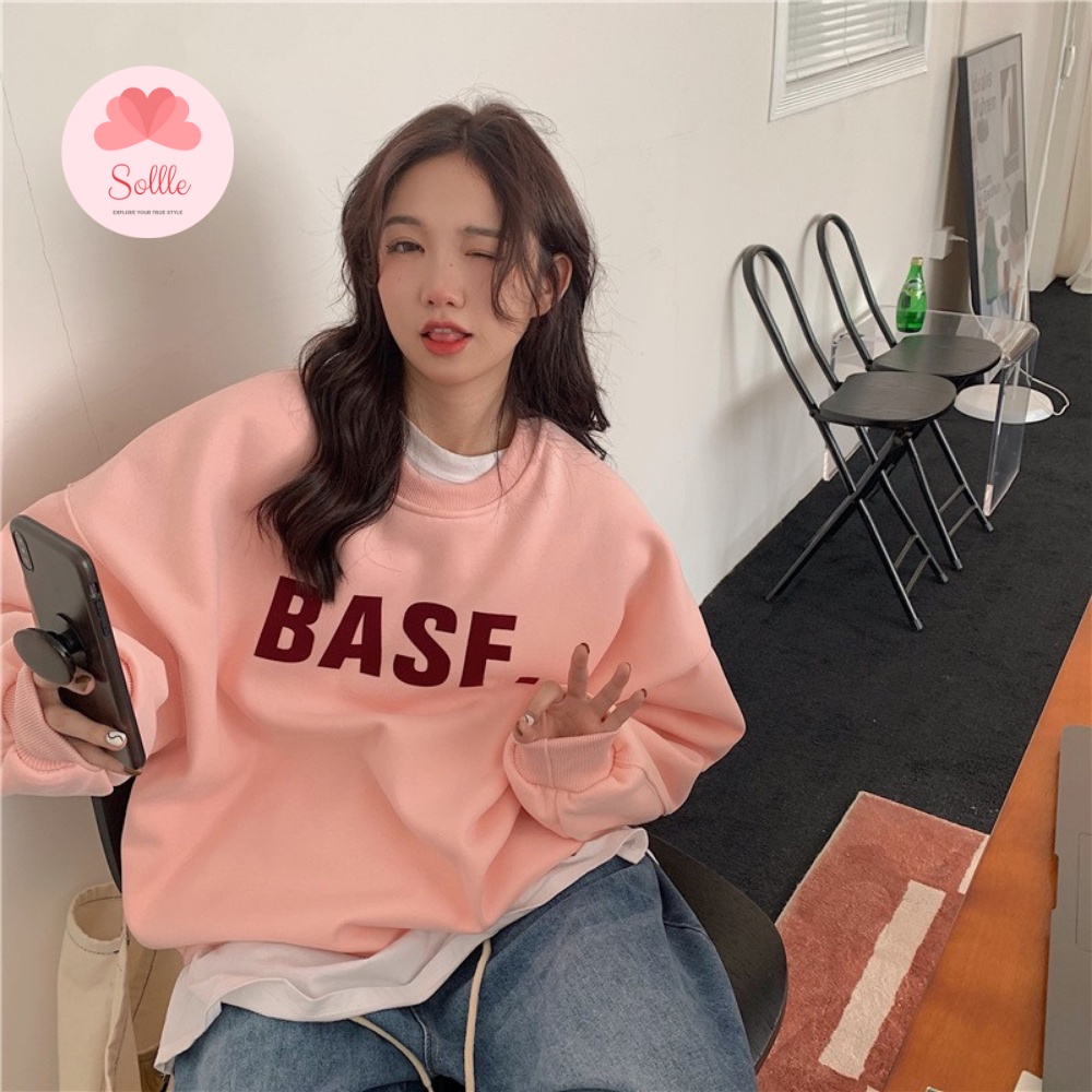Áo nỉ sweater lót bông ấm đẹp form rộng unisex oversize in chữ BASF Hàn Quốc Sollle