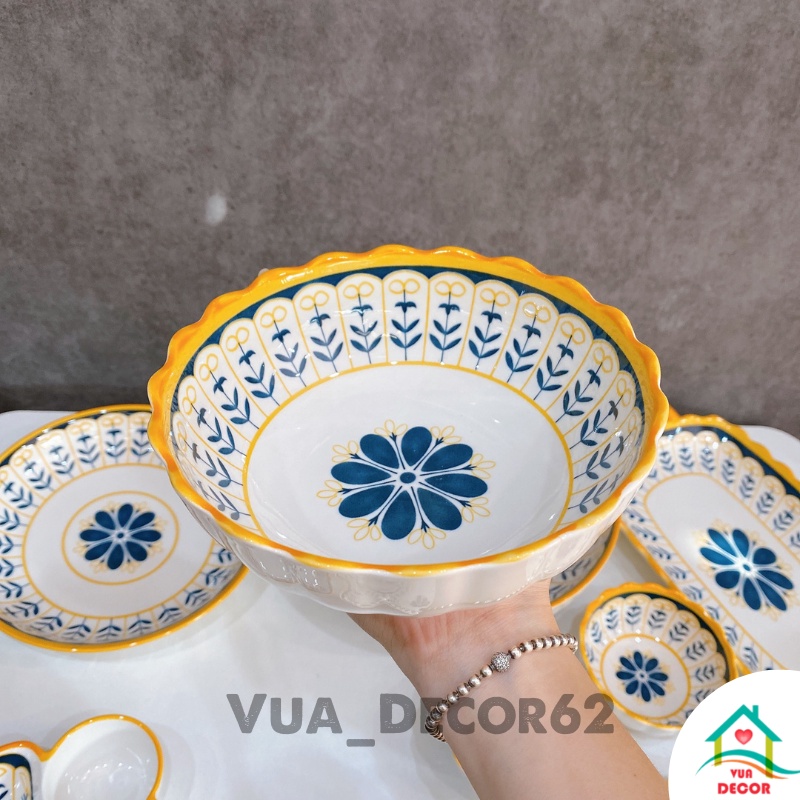 Bộ bát đĩa sứ thổ cẩm, bát ăn cơm, chén dĩa decor đẹp sang trọng H4 VuaDecor