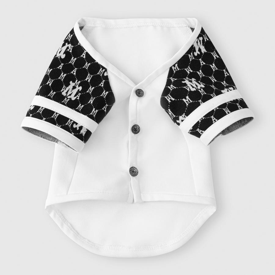 Áo Sơmi bóng chày hàng hiệu cho thú cưng - SaboCoco - Baseball Shirt - TAY TRẮNG HỌA TIẾT CHỮ M